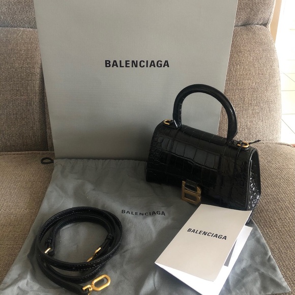 Balenciaga Handbags - Authentic Balenciaga Black Croc XS Hourglass Bag